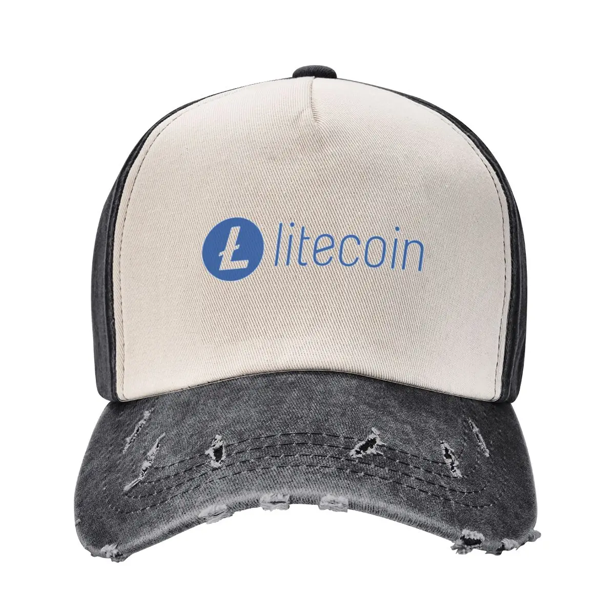 Litecoin LTC Crypto Altcoin - Clean Horizontal Blue Logo with Text Logo Baseball Cap Hood Vintage Designer Man Women's