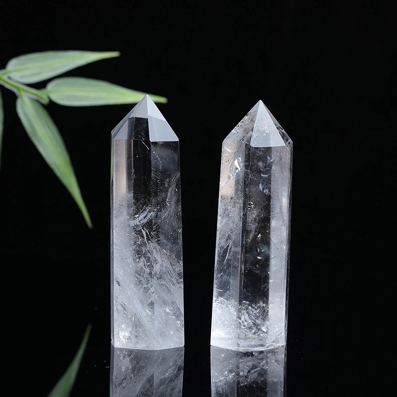 Three natural crystal columns, white crystal single-pointed hexagonal prism, crystal rough stone, polished handicrafts, feng shu