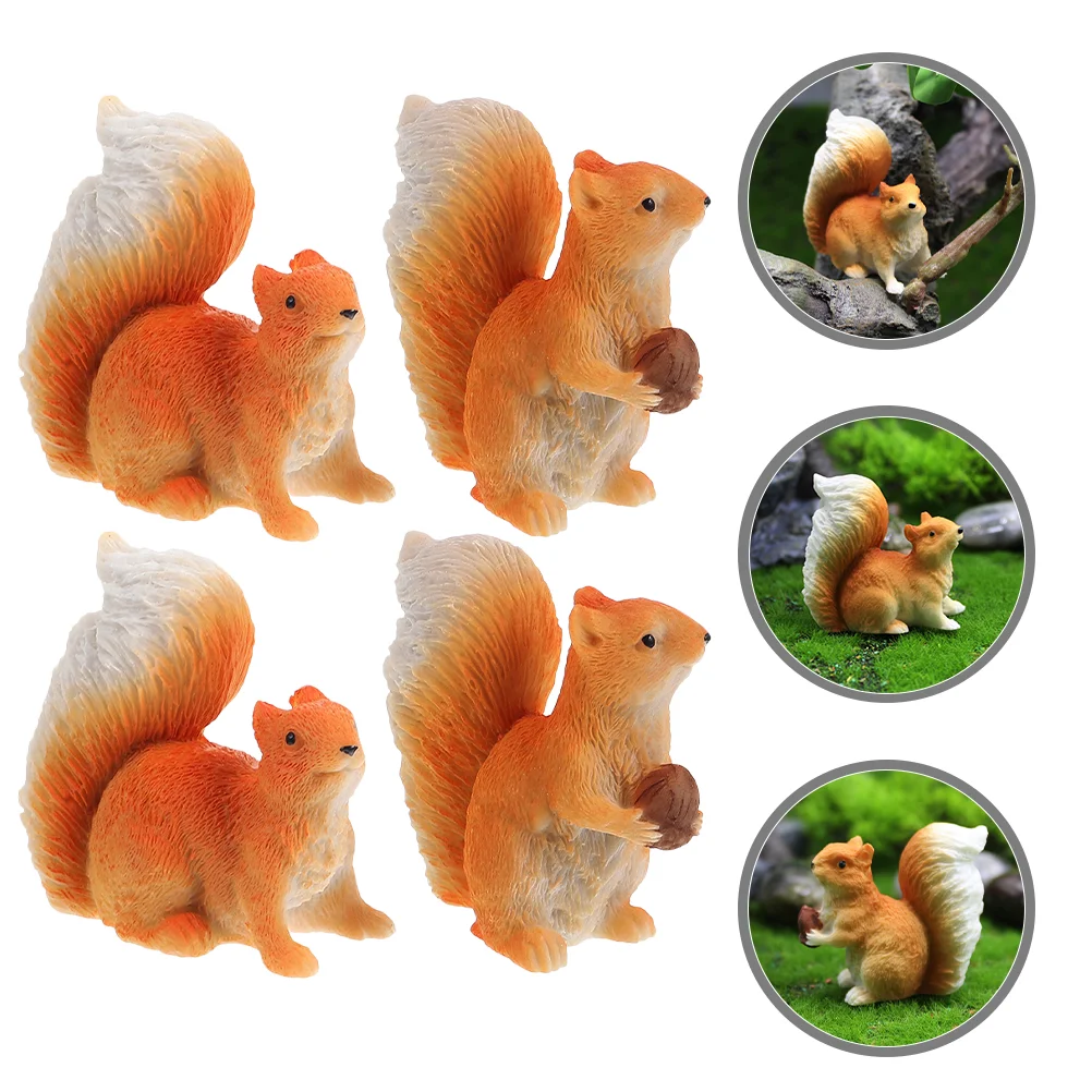 

4 Pcs The Animal Tiny Squirrel Statues Decorations Miniature Resin Figurines Bookshelf Craft