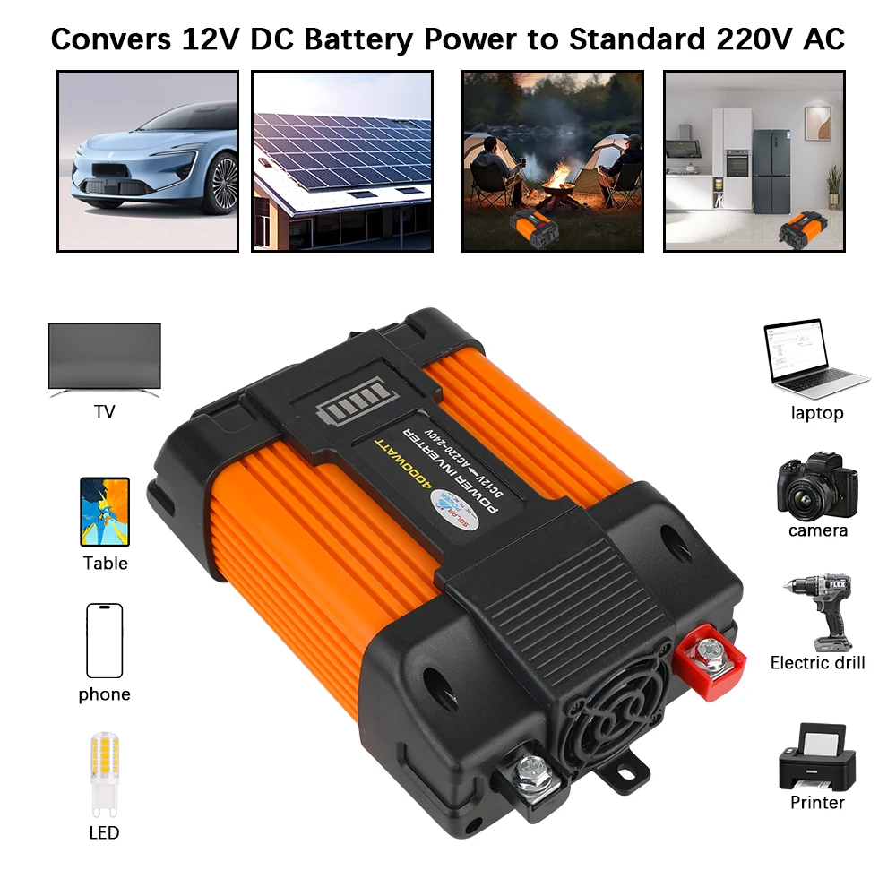 Car Power Inverter LED Voltage Capacity Display Adapter Inverter 12V To 220V Voltage Converter Transformer Converter 4000W