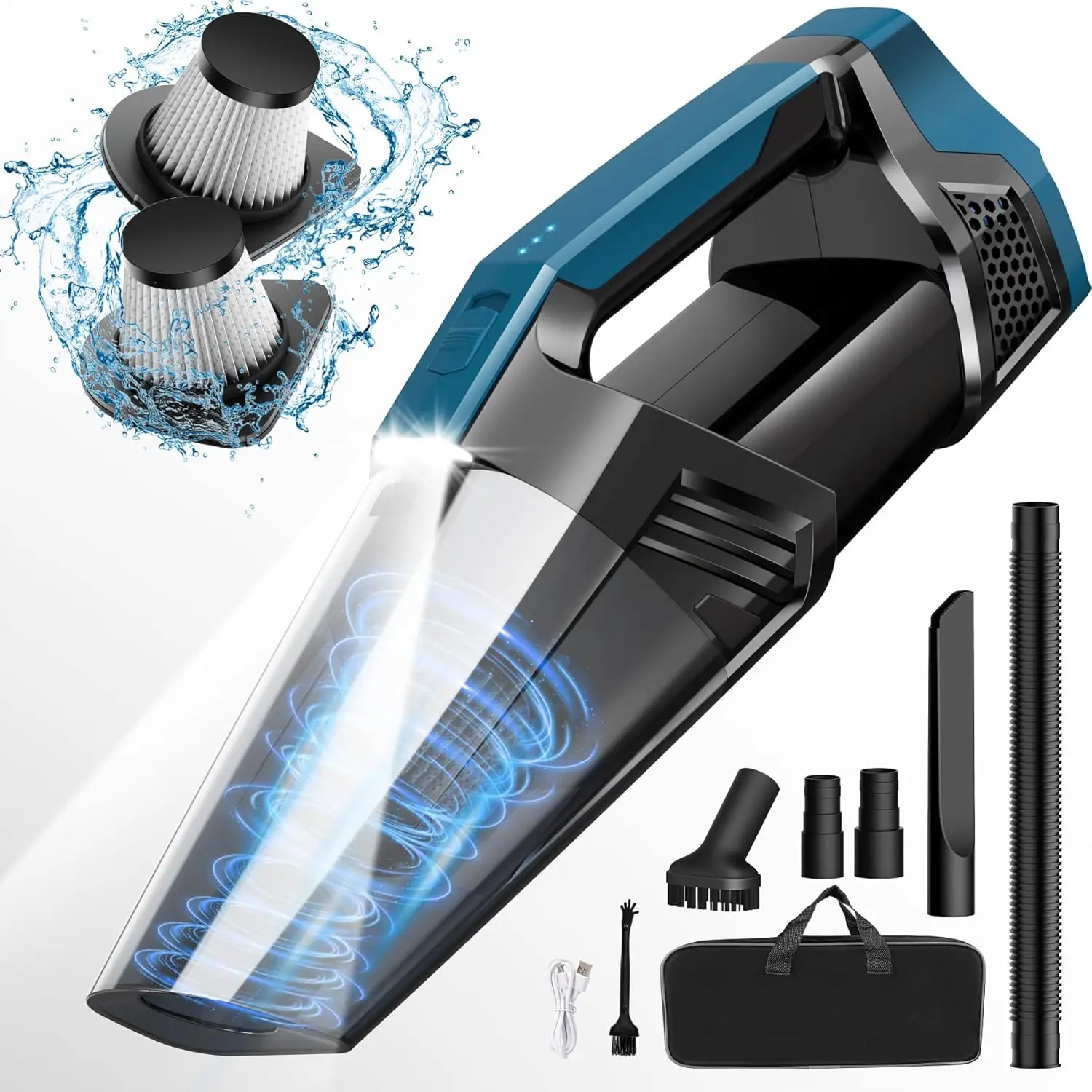 Lightweight Cordless Handheld Vacuum Cleaner with LED Light for Car Home Office Pet Hair Black Blue