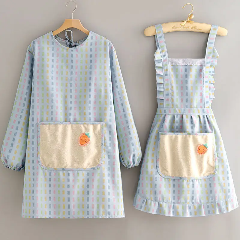 

Canvas Long Sleeved Apron Kitchen Home Stain Resistant Breathable Cooking Cute Work Clothes Waist Circumference Catering Apron