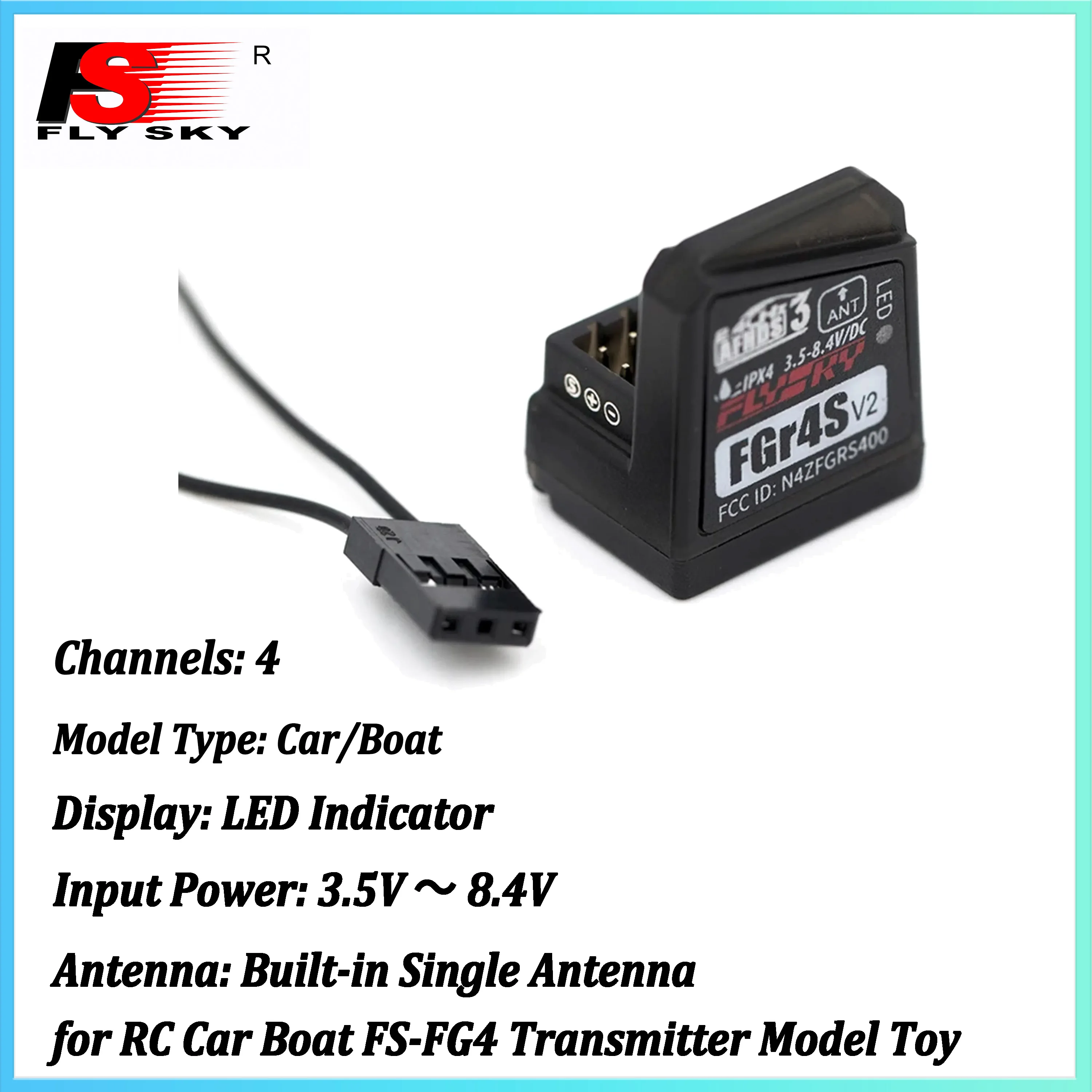 

Flysky FGr4S 4CH Receiver Built-in Single Antenna Bidirectional PWM/PPM/IBUS Output for RC Car Boat FS-FG4 Transmitter Model Toy
