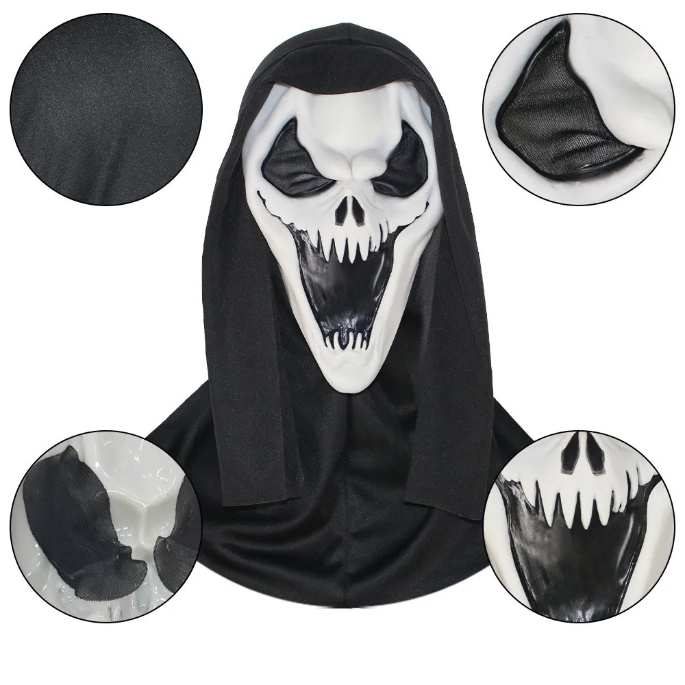 Halloween-Maske aus Latex, Gruselige Totenkopf-Masken, Kostüm-Accessoire, Horror-Gesichtsmaske, Böser Geist, Dämon für Party-Cosplay-Requisiten – Detail 4
