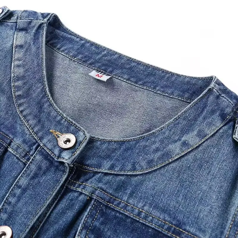 2025 novo outono feminino denim jaqueta de manga longa casual jeans jaqueta bombardeiro vintage em torno do pescoço jaqueta curta outerwear feminino topos