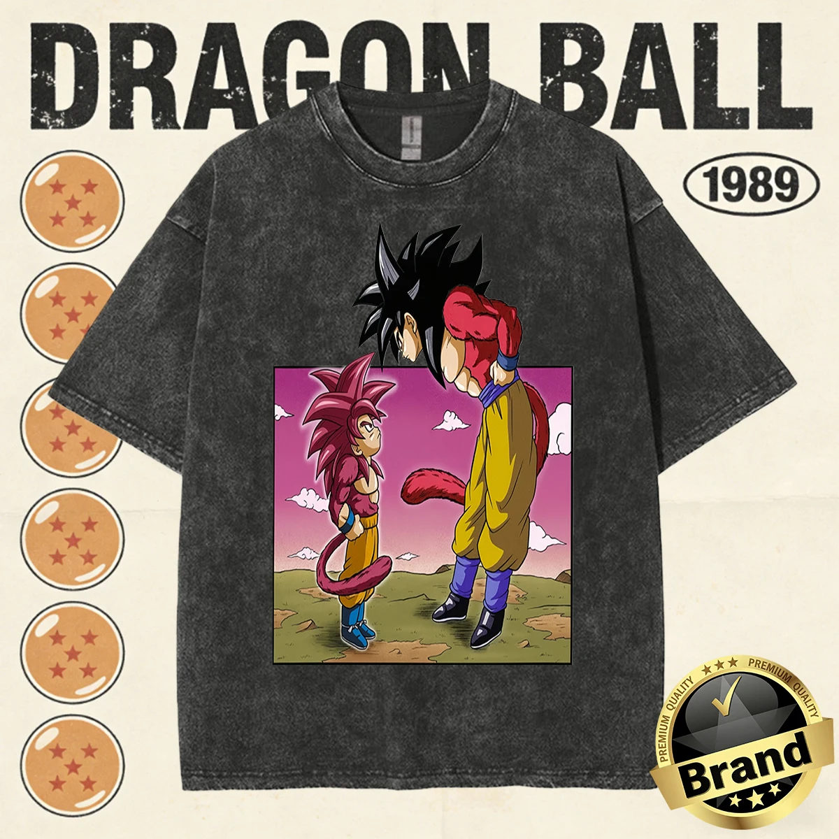 

Футболка оверсайз из хлопка с эффектом кислотной стирки Dragon Ball GT: Гоку и Гохан Супер Сайяны 4, летняя аниме-графика 2026 года, уличная одежда для мужчин и женщин