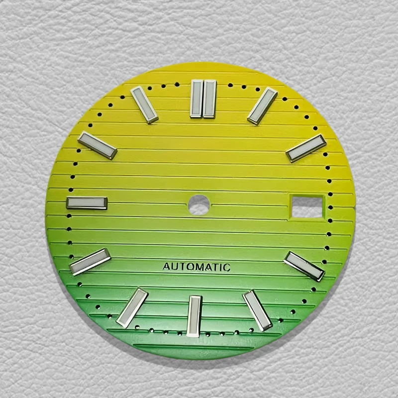 NH35 dial, 30.5mm Nautilus dial, S logo, green luminous, suitable for NH35/NH36 movements, watch dial modification accessory.