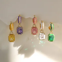 HECHENG,Rectangle Shape Pendant Earrings Color Enamel Tiny Ear Ring Fashion Accessorie Gifts For Women Trend Party Jewelry