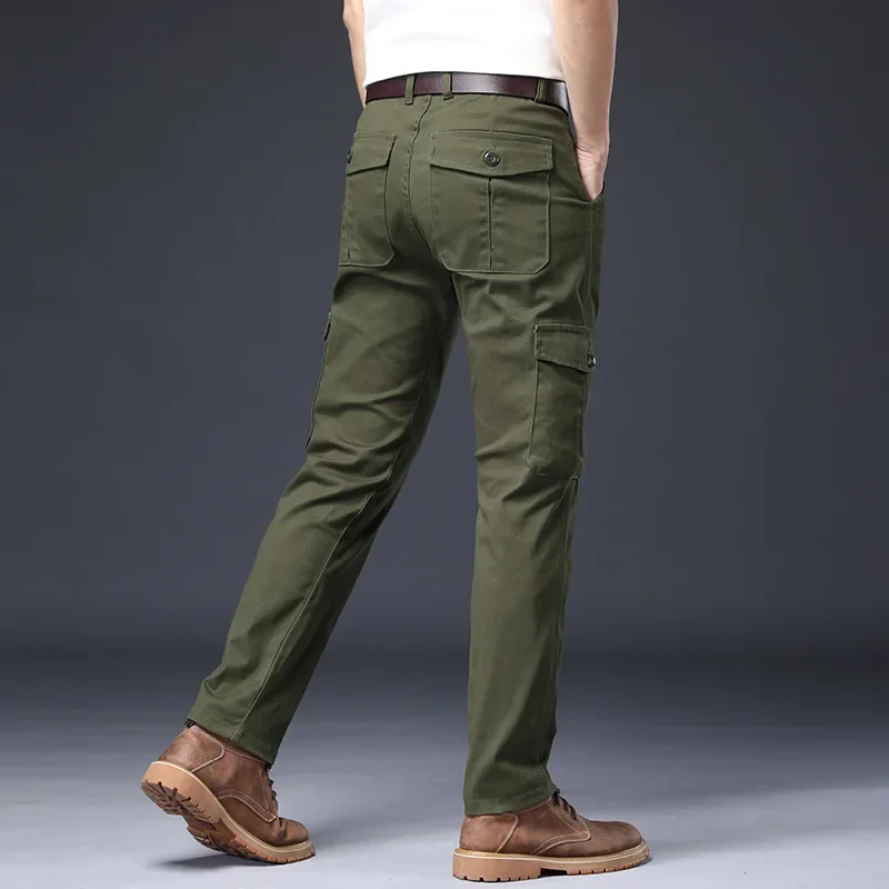 Mens Cargo Pants Men Overalls Green  Men Loose Multi-Pockets Straight fit Men's Casual Trousers Homme Full Length