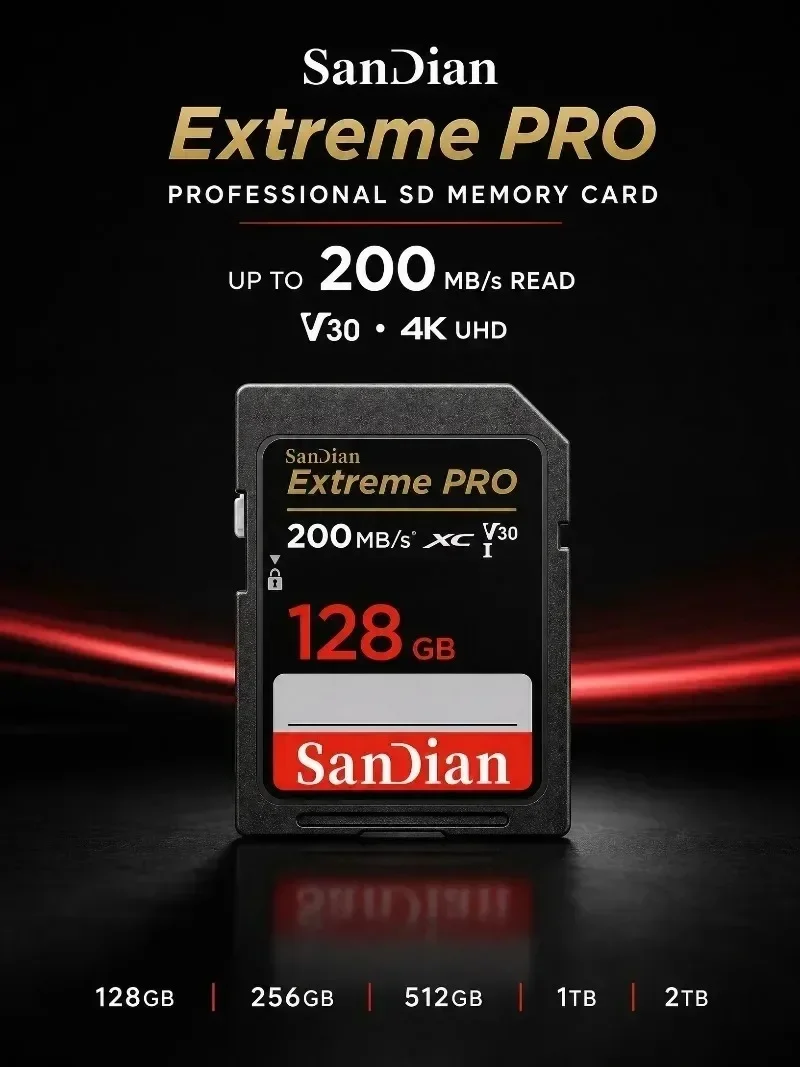 2026 Extreme PRO 128GB/256GB/512GB Memory SDXC Card, Class 10 U3 V30, 200MB/s Read Speed, 4K Ultra HD Flash for Camera.