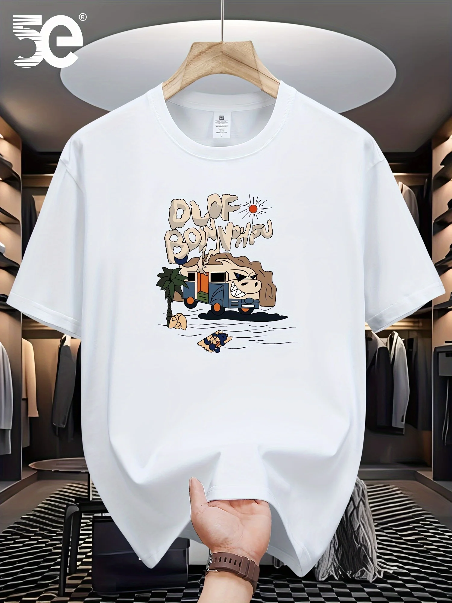 Men's 100% pure cotton summer loose size cartoon pattern printed casual and comfortable round neck short sleeved T-shirt top image 5