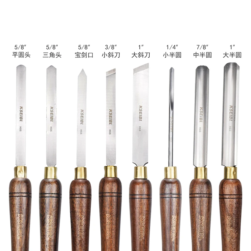KSEIBI Wood Truning Chisel Set Wooden Handle 8-PC. Wood Craving Chisel Set Woodworking Tool