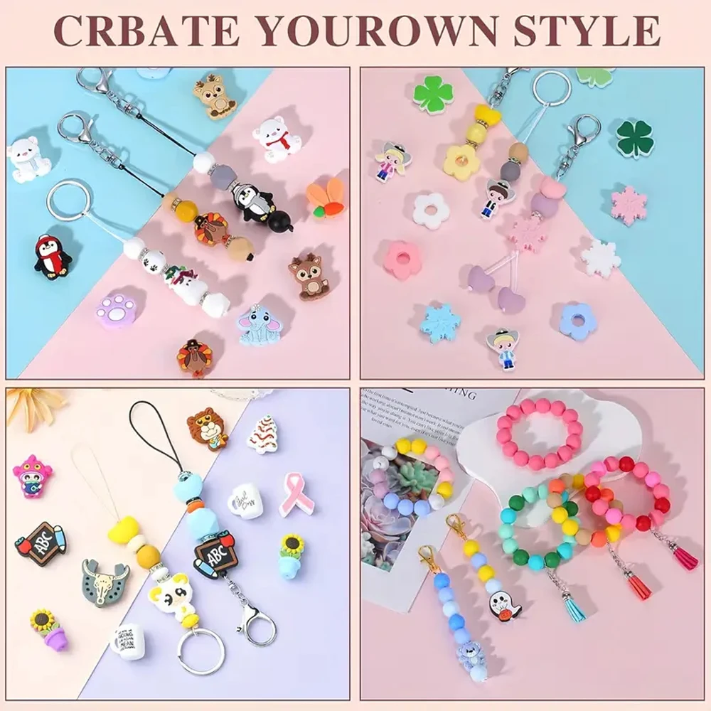 40/80PCS 15mm silicone bead combination set, perfect for DIY handmade crafts such as keychains, necklaces, bracelets, etc