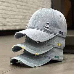 Washed Denim cotton baseball cap Vintage broken hole cap women's four seasons  simple fashion versatile  leisure hats for men