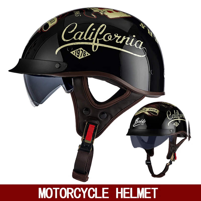 Retro semi-helmet motorcycle helmet American cruise locomotive summer floating helmet battery motor car helmet female