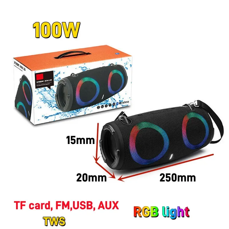 

Powerful Waterproof Bluetooth Speaker Portable Wireless RGB Colorful Light Subwoofer 360 Stereo Surround TWS FM Boom Box Big Po