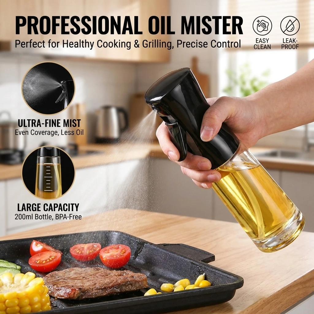 Oil Spray Bottle for Cooking Kitchen Olive Oil Sprayer for Camping BBQ Baking Vinegar Soy Sauce 200ml 300ml