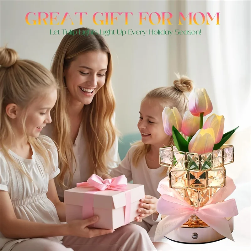 ABKO-Lámpara de flor de tulipán recargable inalámbrica, luz nocturna alimentada por batería regulable de 3 colores, lámpara de mesa pequeña controlada por tacto