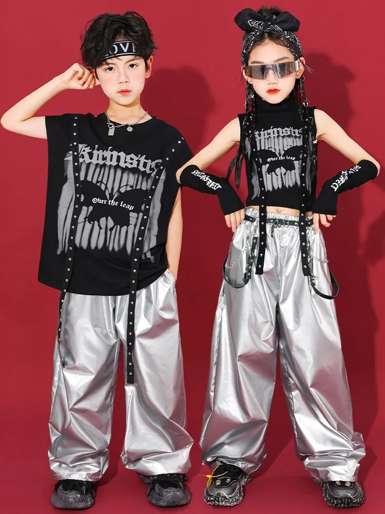 Mädchen Street Dance Hip Hop Outfit für Kinder, Jazz Dance Performance Kostüm, Kinder Glitzer Bühnenkleidung, Tween Wettbewerbs-Tanzset – Detail 1