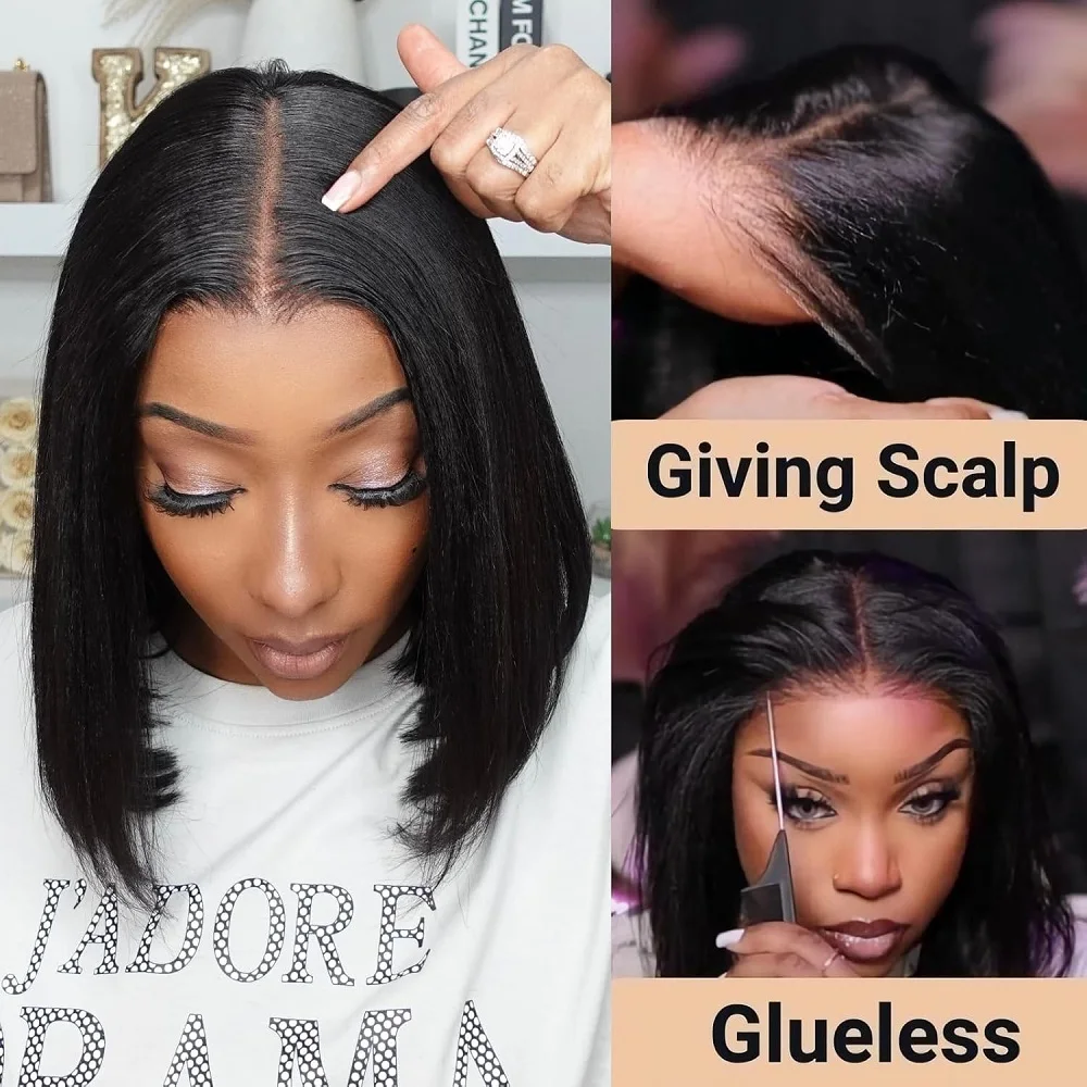 Pelucas sin pegamento 10A cabello humano precortado 6x4 HD pelucas delanteras de encaje pelucas de cabello humano liso rizado Bob para mujeres negras 200% de densidad