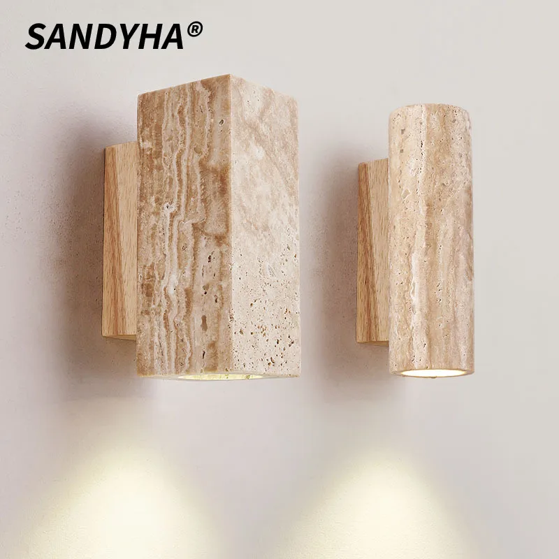 SANDYHA الأصفر الحجر الطبيعي الجدار مصباح النمط الياباني غرفة نوم السرير ضوء غرفة المعيشة الديكور داخلي دراسة تركيبة إضاءة #2