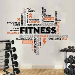 Large Fitness Words Inspirational Quote Wall Sticker Gym Crossfit Training Power Motivational Quote Wall Decal  Home Decor