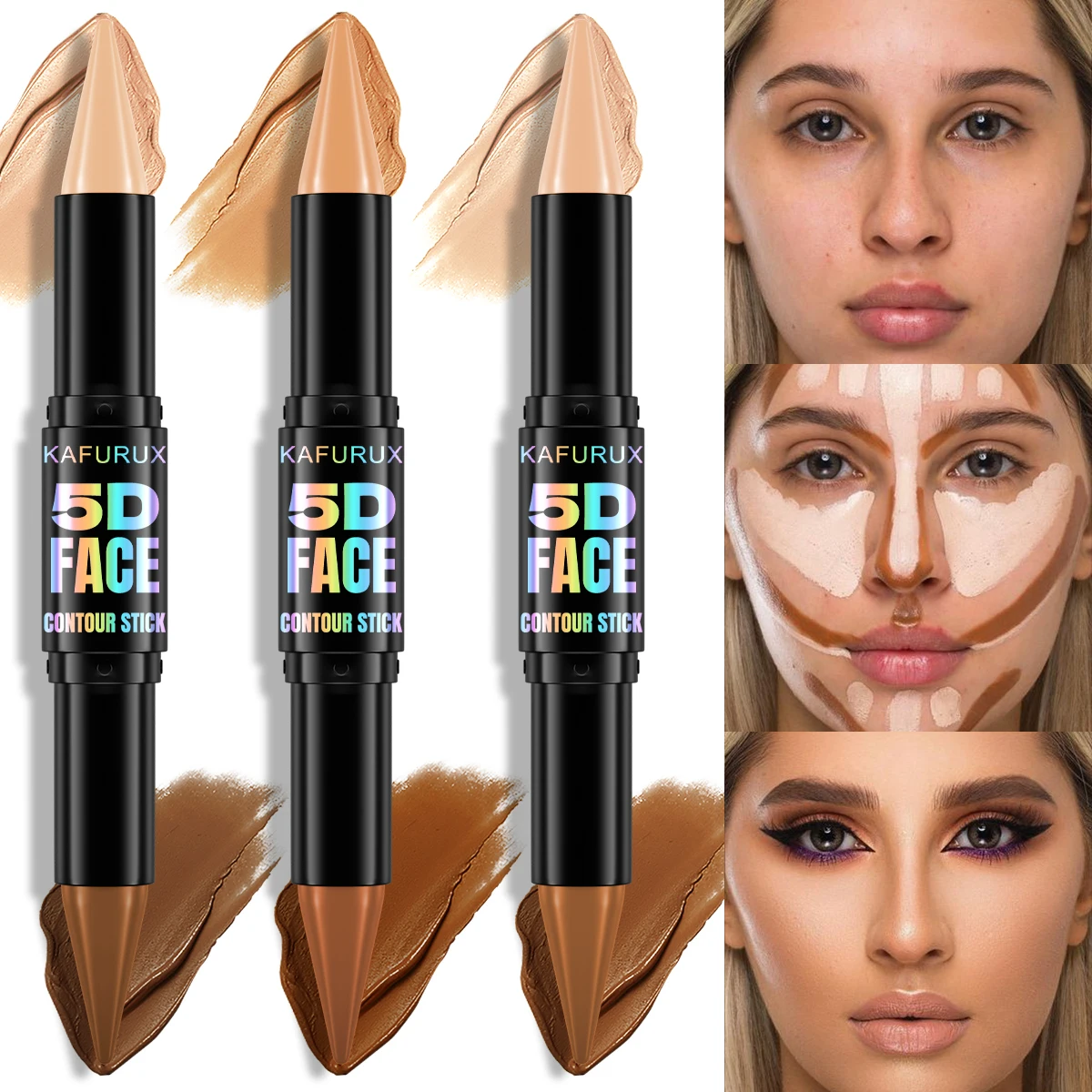 1PC ダブルヘッドハイライト & ファンデーション輪郭ペンフェイスメイク防水コンシーラースティック鉛筆化粧品女性のためのギフト