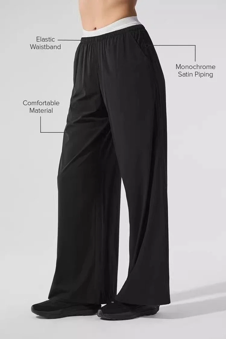 

Black Summer Thin Yoga Pants Soft Comfortable Breathable Loose Casual AL Elastic Waist Quick Drying Straight Wide Leg Pants