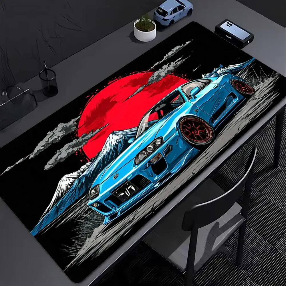 Large JDM Sports Car Red Sun Mount Fuji Art Mousepad XXL Non‑Slip Rubber Deskmat Pc Game Keyboard Desk Mats Mouse Mat Gamer