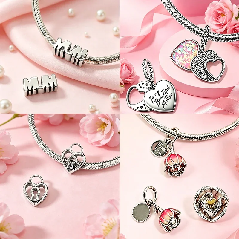 925 Sterling Silver Red Rose Charms Beads Fit Original Bracelet Bag Keychain Earring Charms Beads Pendant Diy Women Jewelry Gift
