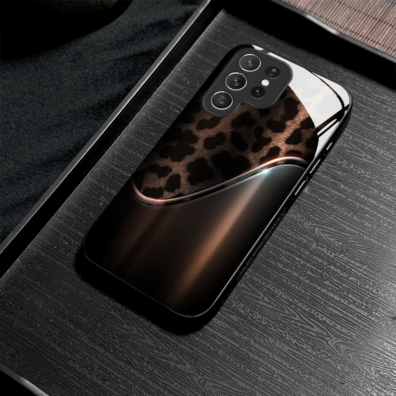 Simple silver curve leopard print new phone case tempered glass for Samsung for galaxy S26/S25/S24/S23/S22/S21/S20/Note 2