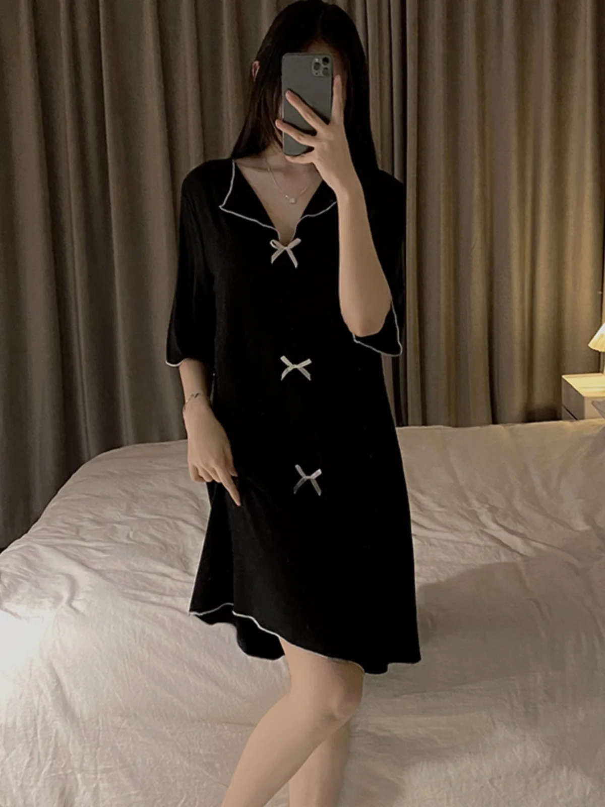 

Sexy Summer Sleepwear Women's 2024 New V-neck Long Dress Modal Thin Short Sleeve Home Clothes Comfortable Breathable Nightgown