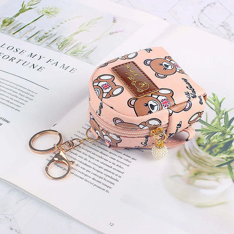 Cute Cartoon Bear Coin Purse Keychain For Girls Kawaii Mini Wallet Credit Card Holder Backpack Pendant