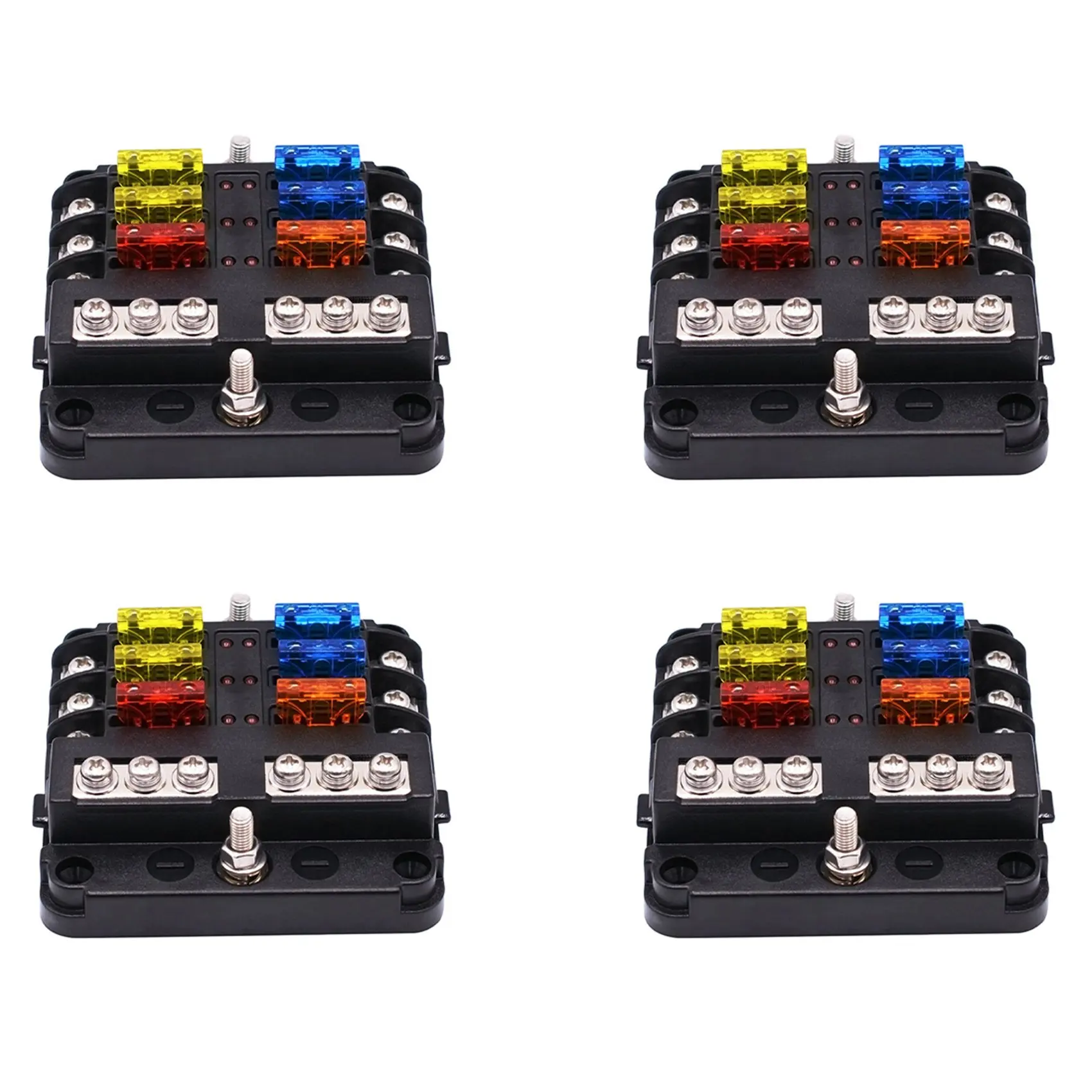 4X 6-Way Waterproof Fuse Block,With LED Indicator 12 Circuits With Negative Marine Fuse Box For Dc 12/24V Car RV Truck-L94A