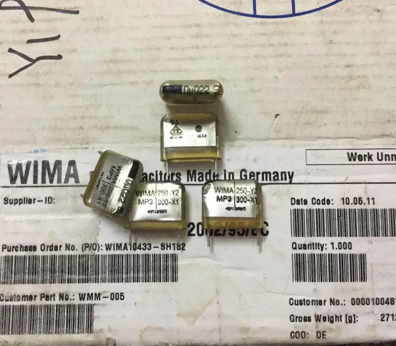WIMA MP3-Y2 0.022uF 223 250V 300V X1 Copper-socket coupled transparent film capacitor