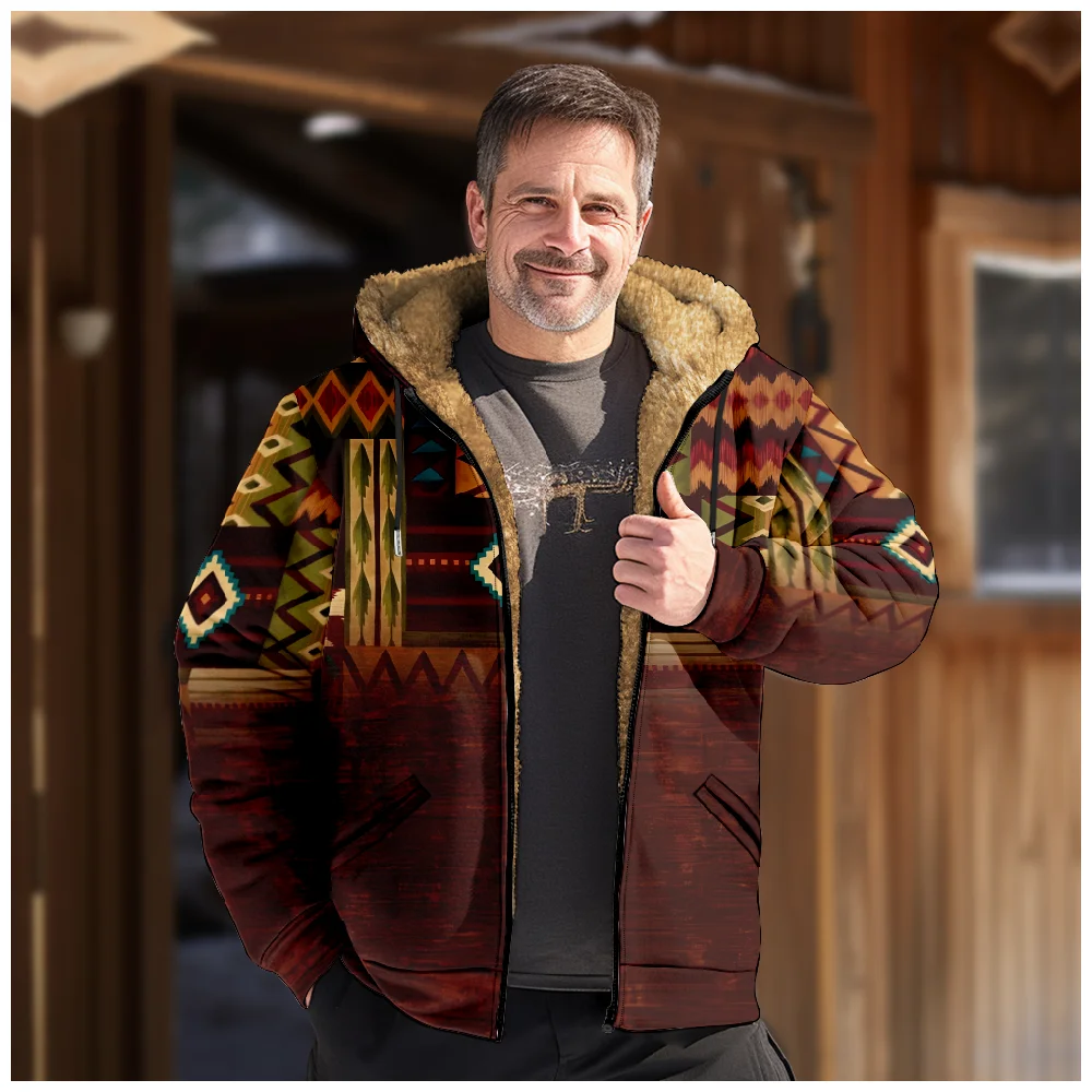 

Men's Long Sleeve Fleece Zipper Hoodies For Men/Women Parkas Coat Jacket Retro 3D Printing Winter Clothing Outerwear