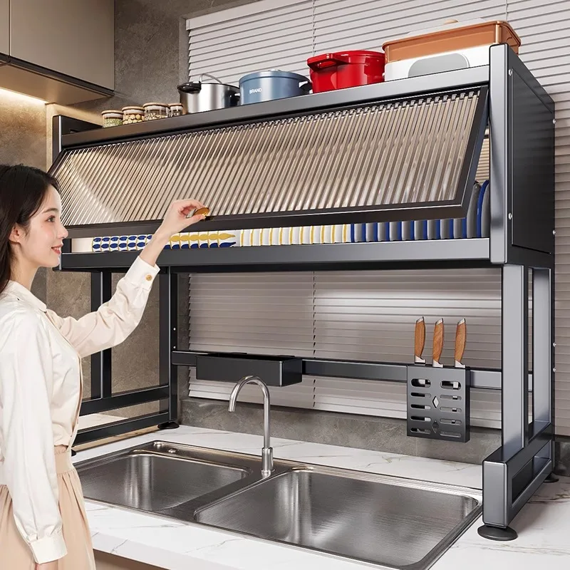 

Kitchen Sink Shelf Dishwasher Sink Dust-proof Cupboard Countertop Storage Rack Multifunctional Dish Drain Rack
