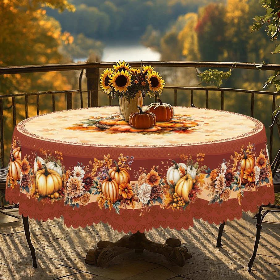 1 Piece of Thanksgiving Pumpkin Print Tablecloth, Available in Various Sizes, Autum Flower Pattern Printed Tablecloth, Thanksgiving Party Tablecloth Decoration, Suitable for Home Kitchen, Dining Room Terrace Indoor and Outdoor Use, as a Gift for Friends and Lovers