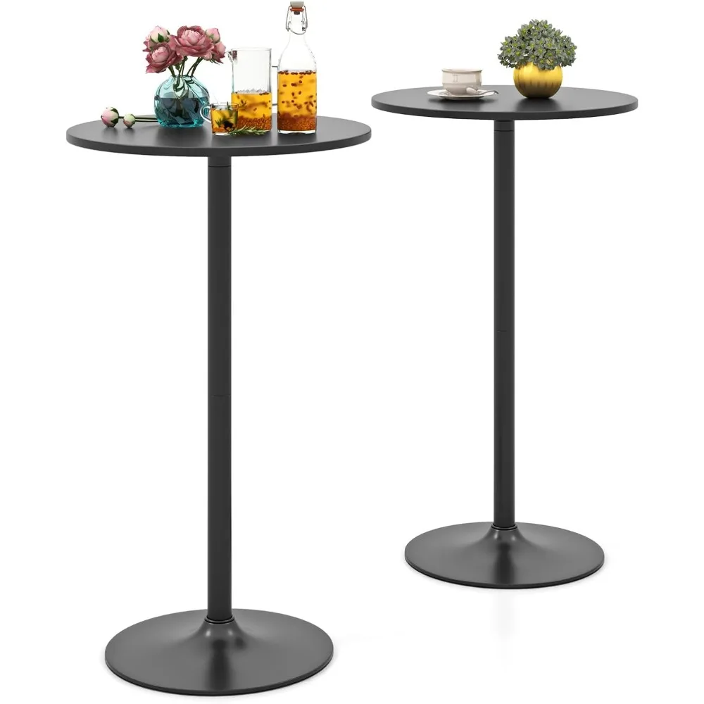 Round Bistro Table Set of 2, Height Adjustable Bar Height Cocktail Table, High Top Pub Table Snack Table with Heavy-Duty Metal