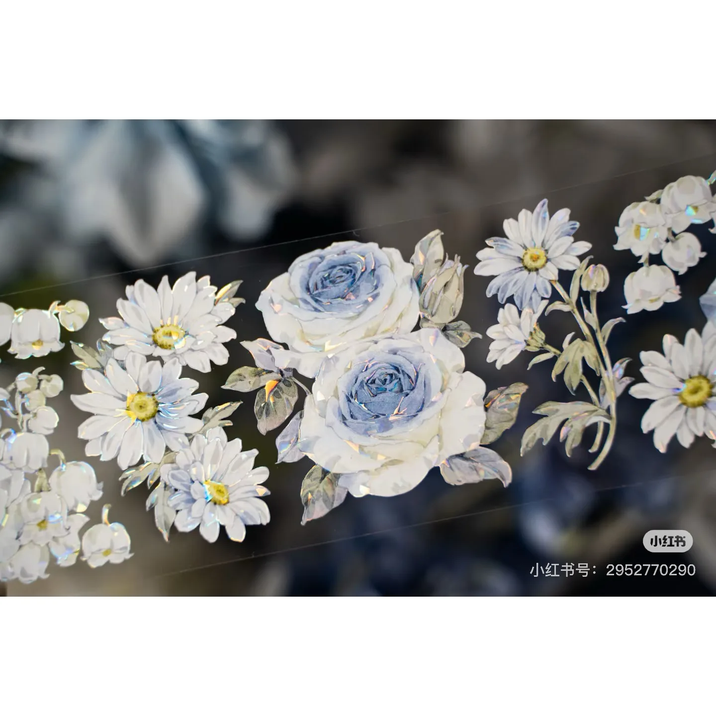 

Kongshanyu White Gray Floral Washi Shiny PET Tape