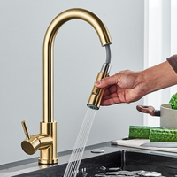 304 stainless Brushed Gold Kitchen Faucet Pull Out Sink Water Tap Single Handle Mixer Tap 360 Rotation Kitchen Shower Faucet