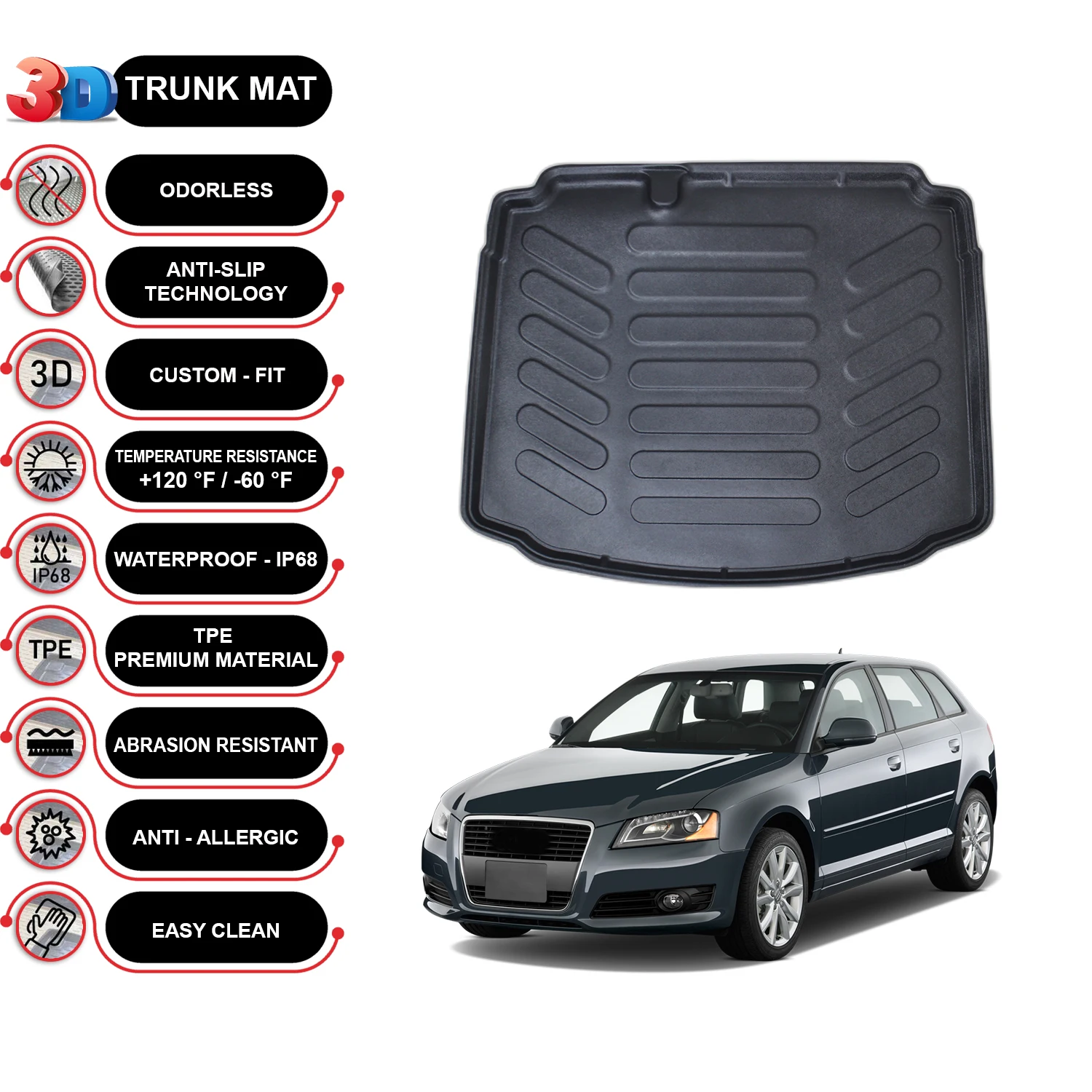 Audi A3 HB 2003-2013 Cargo Liner Rear Trunk Floor Mat