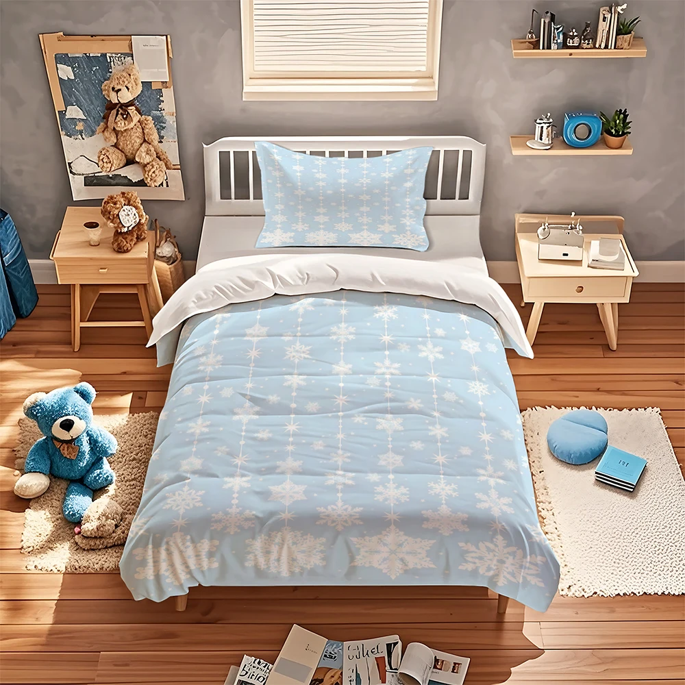 Light Blue White Snowflake Duvet Cover Set Ultra-soft Quilt Cover Includes Duvet Cover and Pillowcases Twin/Full/Queen/King Size