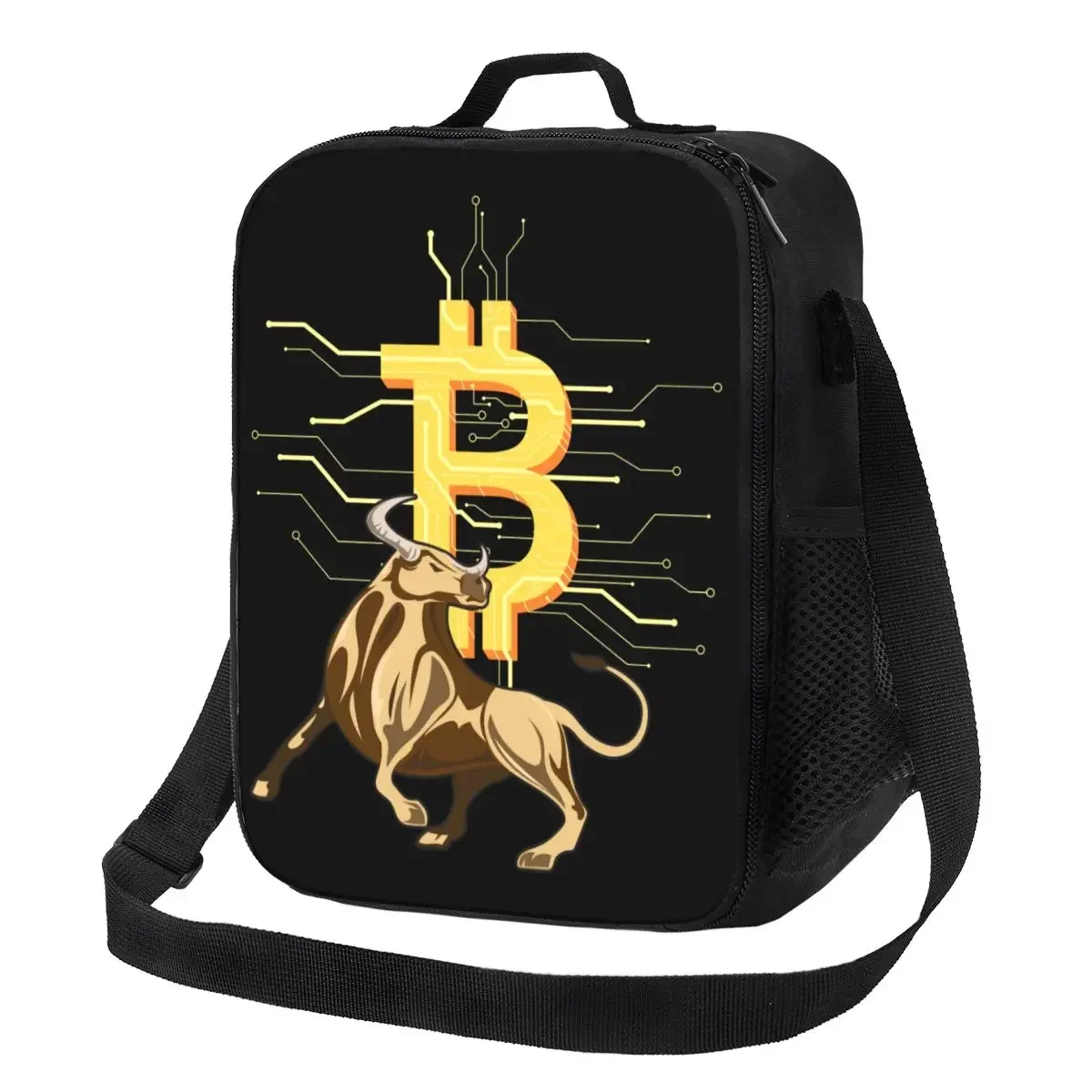 Bitcoin Bull Thermal Insulated Lunch Bags BTC Crypto Currency Portable Lunch Tote for Work School Travel Storage Bento Food Box