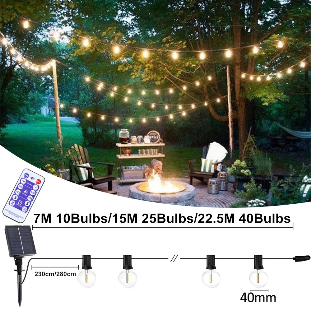

Солнечные гирлянды G40 для улицы с пультом дистанционного управления, 8 режимов, водонепроницаемые, для декора сада