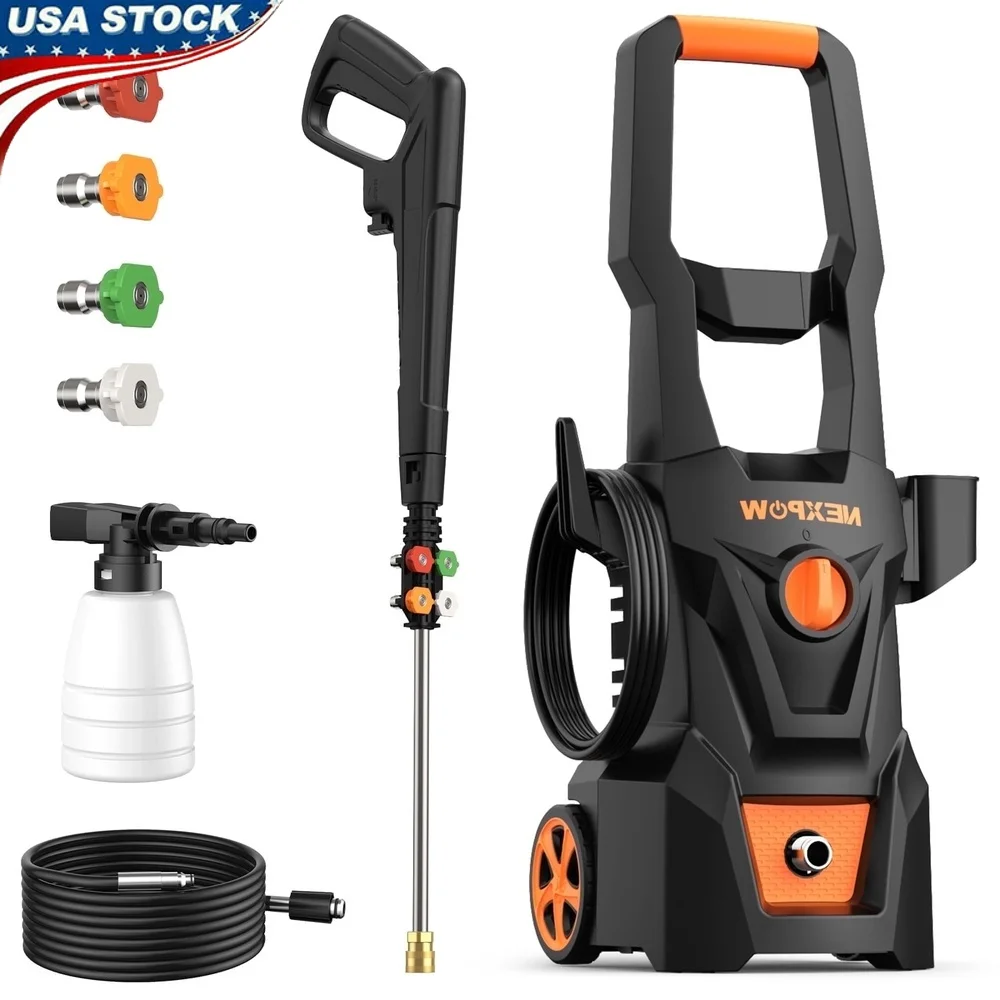 

Electric Pressure Washer 4000PSI 2.6GPM with 30ft Hose Foam Cannon 5 Quick Connect Nozzles Lightweight Portable Safe Design