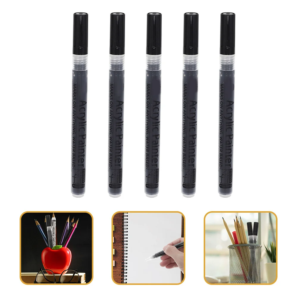 

5 Pcs Acrylic Markers Paint Graffiti Pens Professional Black Drawing Paintbrush