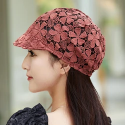 Summer Thin Hollow Hook Flower Hat Elegant Ladies Casual Peaked Cap Fashion All-match Simple Outdoor Street Sweet Baseball Caps