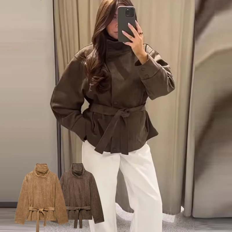 New Women's Jackets Winter 2026 Fashion Loose Belt Elegant Women's Unique Coats Blouse Chic Youth Fall Travel Long Sleeve Jacket