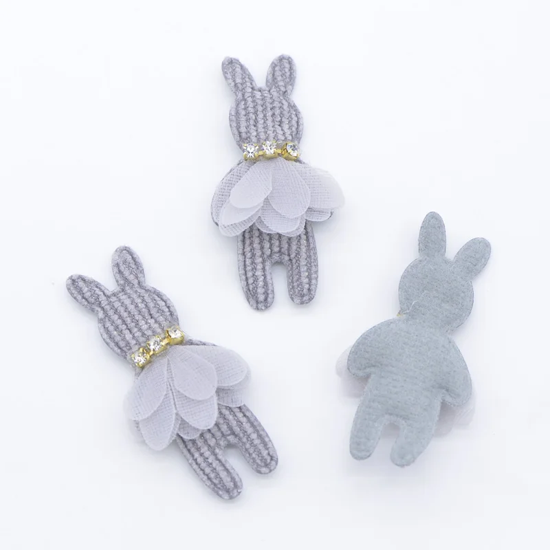 10Pcs peluche pad patch coniglio bambino con strass gonna a rete Applique per vestiti cappello Leggings cucito Decor copricapo fai da te